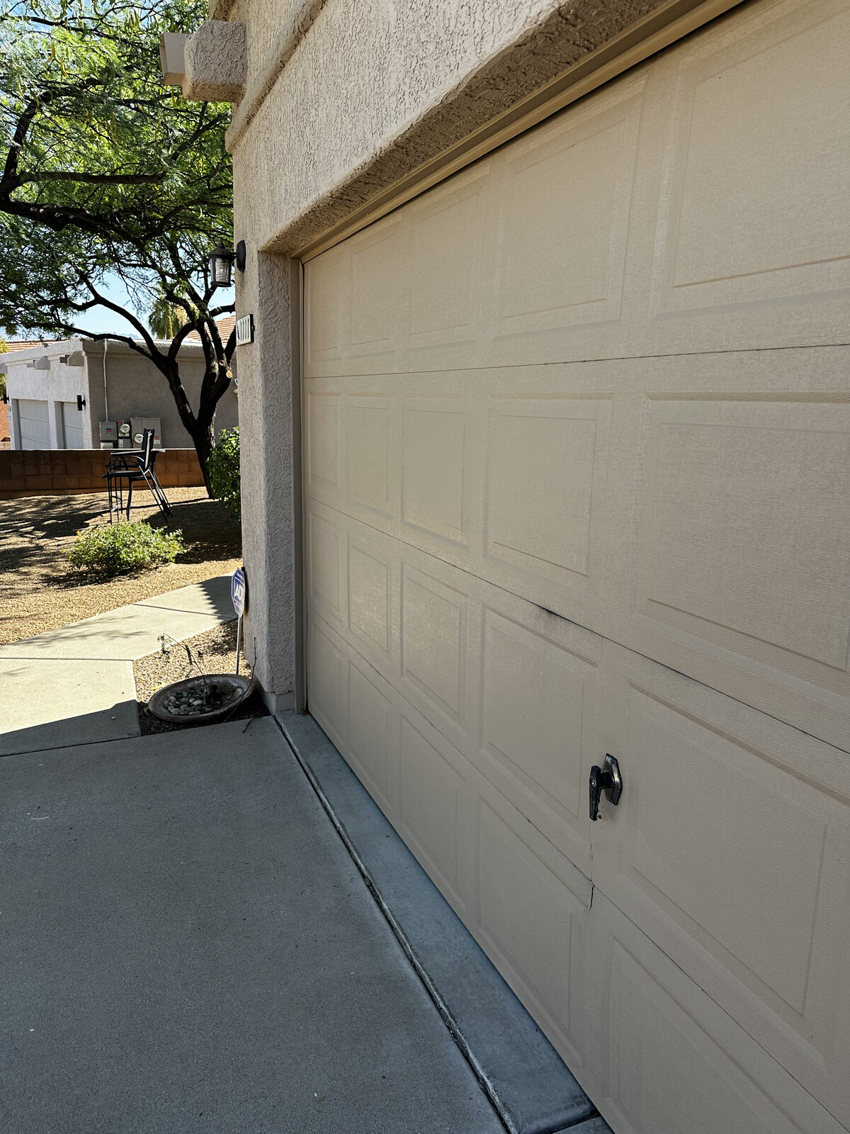 Angled view of a residential garage door